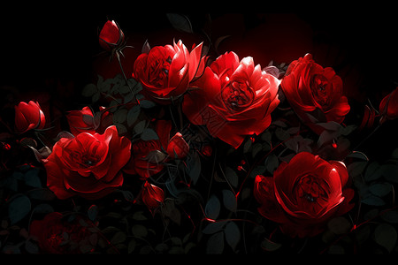红玫瑰盛开红玫瑰之梦插画