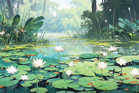 池塘盛开的睡莲背景图片