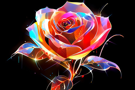 奇异独特绽放的玫瑰花朵插画