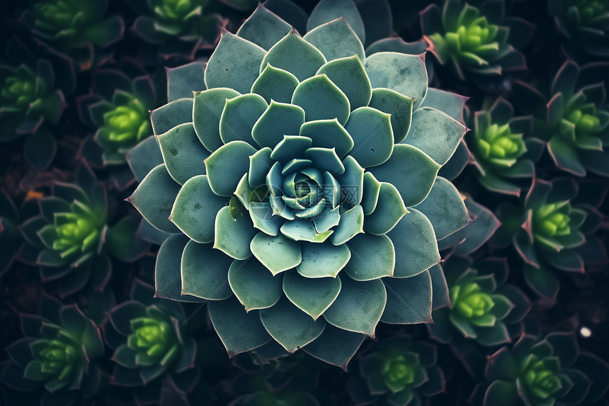 花园中绽放的多肉盆栽植物图片