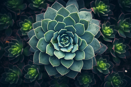 花园中绽放的多肉盆栽植物高清图片