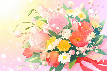 花藝多彩的春季花束插画