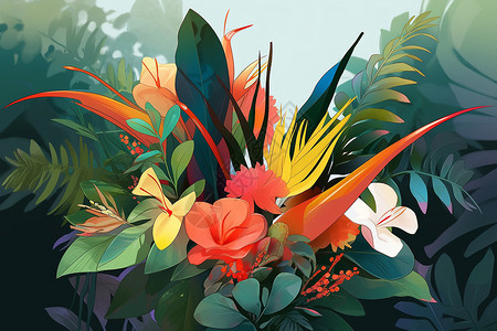 热带花束在丛林背景背景图片