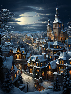 冬日童话村落背景图片