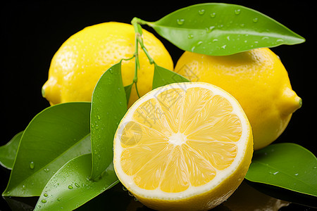 柠檬与叶子背景图片
