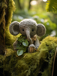 小象玩偶草地上的绣制大象背景