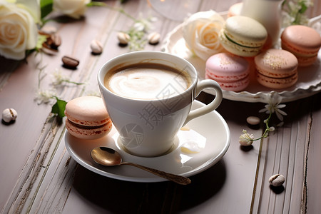 美味的咖啡和甜点背景图片