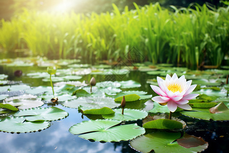 水中青莲开花青莲高清图片