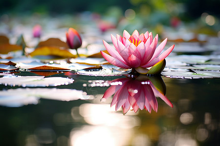 水中浮着的莲花背景图片