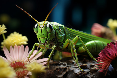 昆虫与花园螳螂捕蝗虫高清图片