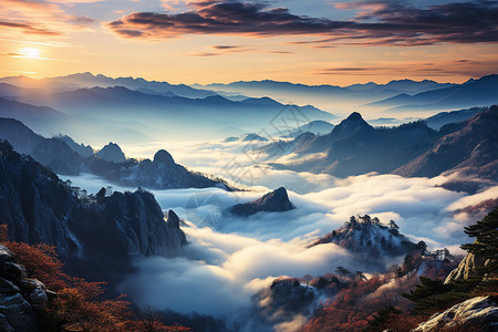 峰峦山峦上的云雾背景