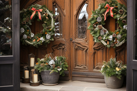 圣诞节的大门装饰背景图片