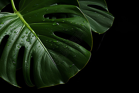龟背叶素材叶子上的水滴背景