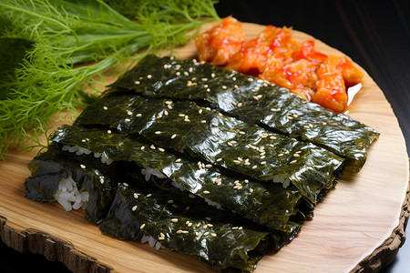 木盘上健康营养的寿司背景图片