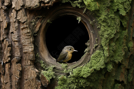 树洞中的黑鸟高清图片