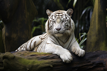 休息的白色老虎背景图片