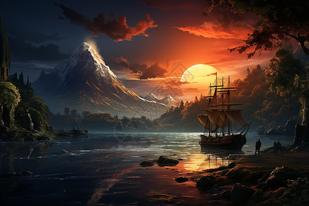 日落下的火山山脉背景图片