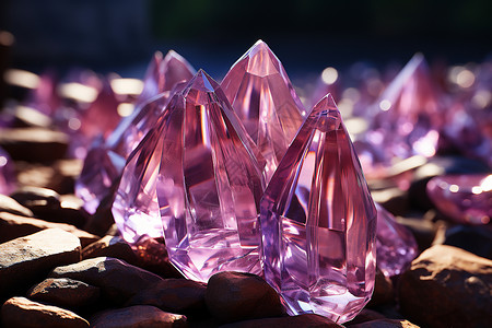 紫色透明边框岩石上面透明的宝石背景