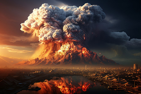 一座喷发的火山背景图片