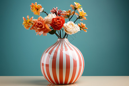 条纹设计花瓶与鲜花背景