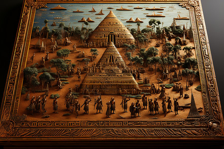 金字塔中的人船背景图片