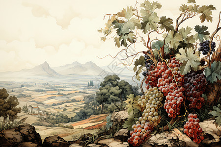 葡萄油画背景图片