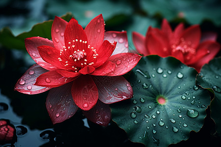 水中莲花水中的红花背景