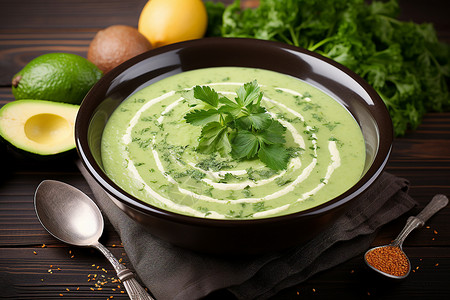 清爽养颜的绿色蔬菜汤背景图片
