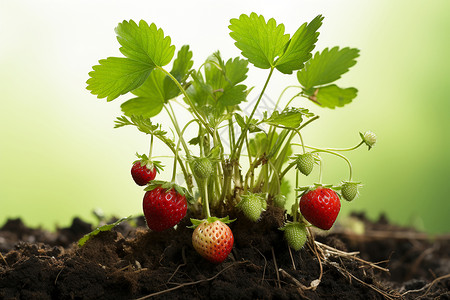 幼苗上的草莓背景图片