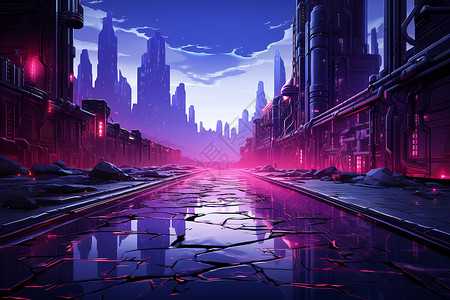 未来世界的城市街道背景图片