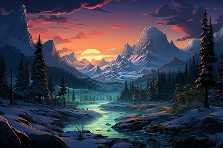 河流上的日落幻景背景图片