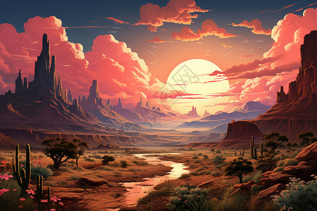 像素背景像素化的沙漠插画