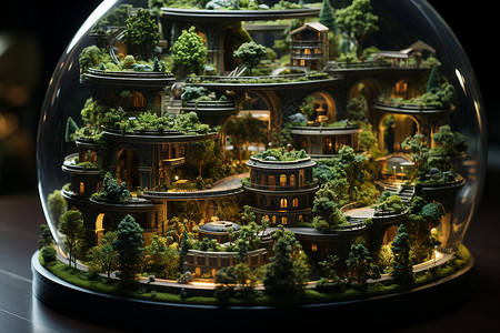 模型列里玻璃罩里的未来城市设计图片