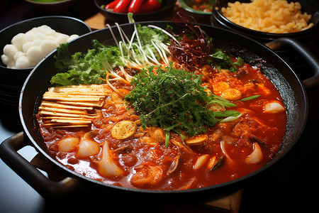 五味齐全的韩式火锅高清图片