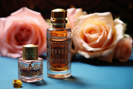 香水旁的玫瑰花背景图片