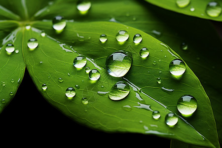 植物滴水水滴点缀的绿叶背景