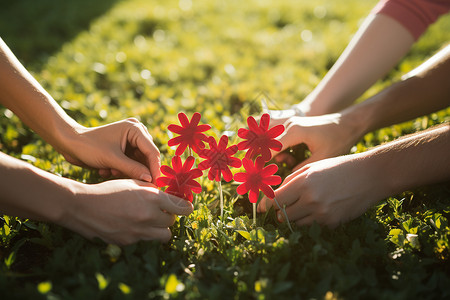 草地上的红花背景图片