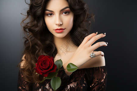 拿着玫瑰花的美女背景图片