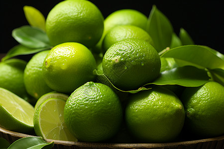 新鲜采摘的绿色柠檬背景图片