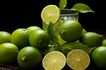 清新香气的绿色柠檬背景图片