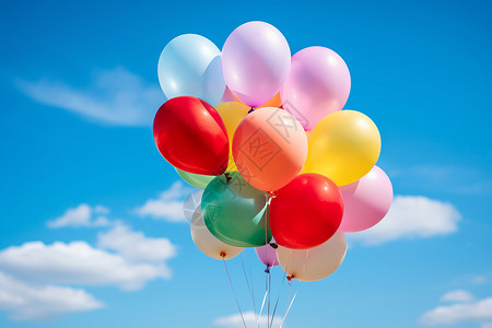 气球蓝天空中漂浮的彩色气球背景