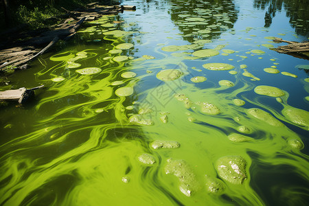 蓝藻湖边的神奇绿色艺术背景