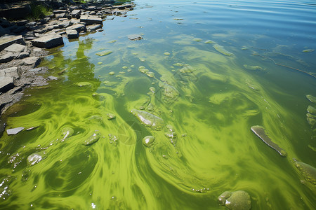 湖上的绿色水藻高清图片