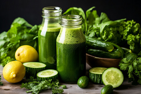 鲜榨蔬果汁绿色冰沙高清图片