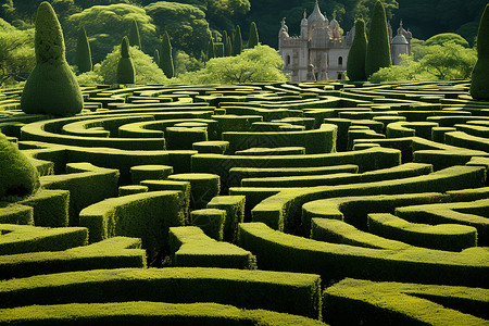 绿色迷宫奇幻庄园中的迷宫与古堡背景