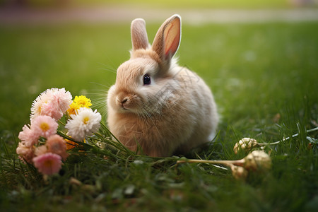 拿着花束兔子可爱的兔子背景