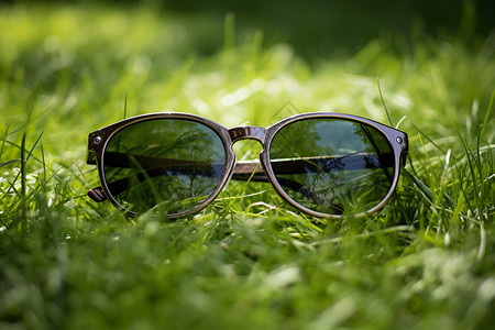 草地上的墨镜背景图片