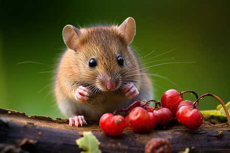 吃浆果的小老鼠背景图片