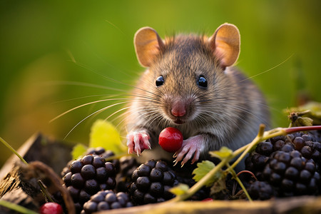 可爱的小老鼠浆果堆上的老鼠背景