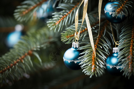 圣诞树上的蓝色装饰球高清图片